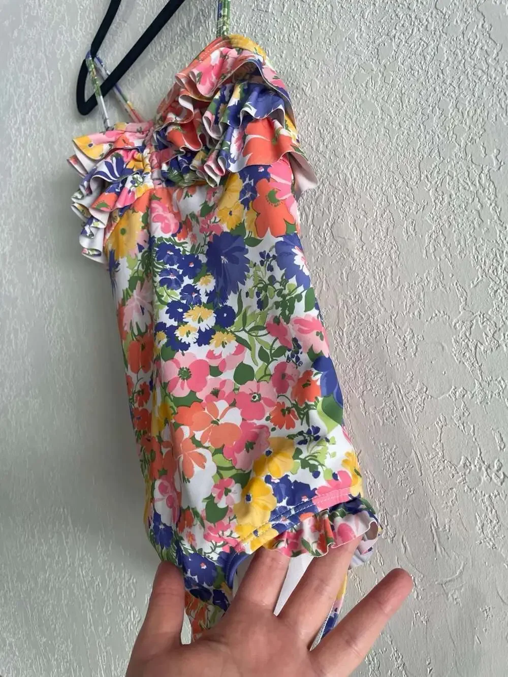 Janie and Jack Girls Floral Print Tiered Ruffle One-Piece Swimsuit Size 10